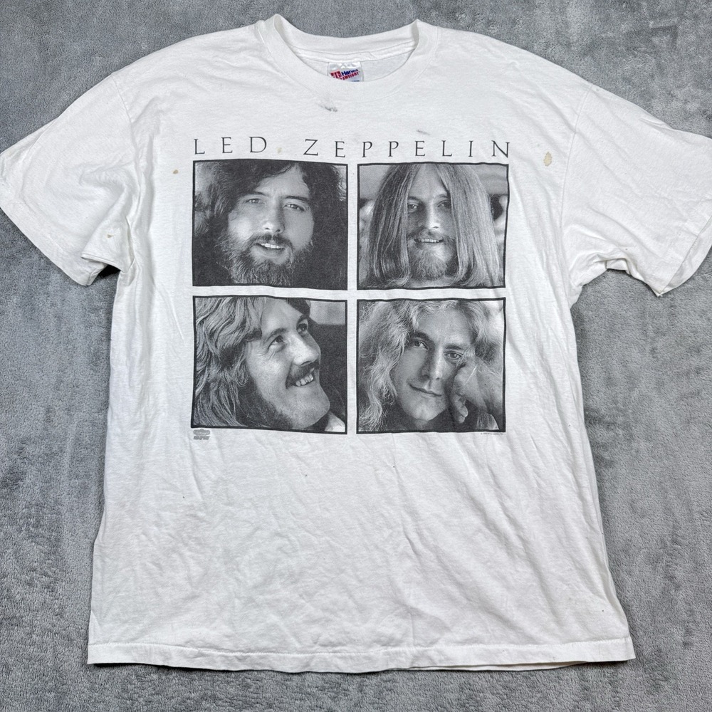 Vintage Led Zeppelin Single Stitch Band T Shirt XL White Rock Graphic Tee RARE